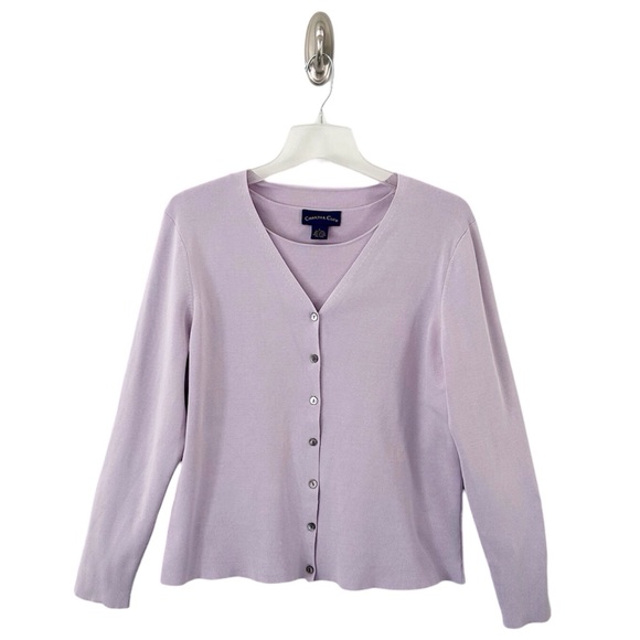 Charter Club Sweaters - Charter Club Women’s Lilac Purple Silk Cotton Blend Cardigan & Tank Set Size L